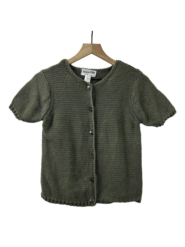 Vtg Pendleton Knit Sweater Shirt Womens S Front Button Short Sleeve Linen Ramie
